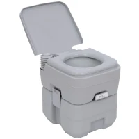 HOMCOM Campingtoilet, 20 L Mobiel WC, Campingtoilet met spoel- en afvoertank, 35,5 x 41 x 42,5 cm, plastic, grijs(m-1)
