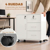 HOMCOM Mueble para Impresora con Ruedas Mesa para Impresora con Puerta y 3 Cajones Cerraduras Estante Ajustable Blanco(m-7)