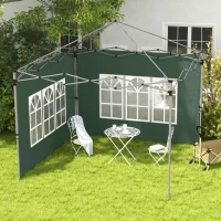Outsunny 2er-Set Seitenteile für Pavillon 3x3/3x4 m, Seitenwand mit Fenster, wasserdicht Grün(m-2)