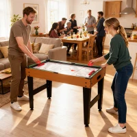 SPORTNOW 5-in-1 Multispiel-Tisch, 53 Zubehör-Teile, Tischfußball, Tischhockey , Tischtennis, Billard, Basketball, Walnuss(m-10)