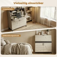 HOMCOM Industrieller Sekretär-Schreibtisch mit Regalen und Metallrahmen 100 cm Naturholz und Schwarz(m-4)