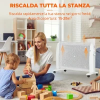 HOMCOM Riscaldatore Elettrica a Mica 1000W/2000W con Termostato Regolabile, 4 Ruote, 15-20 m², Bianco(m-6)