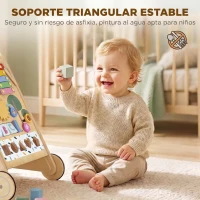 AIYAPLAY Andador de Madera para Bebé Caminador con Juguetes Montessori Control de Velocidad 5 Bloques Ruedas Natural(m-7)