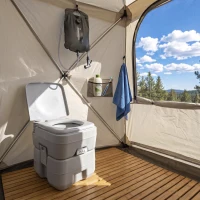 HOMCOM Campingtoilet, 20 L Mobiel WC, Campingtoilet met spoel- en afvoertank, 35,5 x 41 x 42,5 cm, plastic, grijs(m-9)