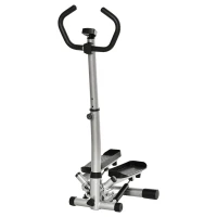 HOMCOM stepper met handvat fitness hometrainer voor thuis, klein fitnessapparaat voor been- en bodemtraining met LCD-scherm, instelbare snelheid Metaal ABS Zwart + Zilver 55 x 53 x 118-128 cm(m-11)