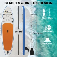 Outsunny Stand Up Paddling Board Set Opblaasbaar 305cm SUP Board met Aluminium Peddel en Afneembare Vin(m-3)