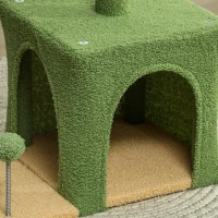 PawHut Kratzbaum 98 cm hoch Katzenbaum mit Höhle, Katzenbett Blätter-Design, Jutestämme, 2 Spielbälle für Katzen unter 5 kg(m-9)