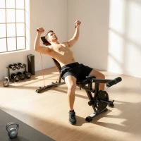 SPORTNOW Verstelbare halterbank tot 300 kg 3-in-1 trainingsbank met wieltjes Beentrainer Curlbank hoofdsteun weerstandsbanden(m-2)