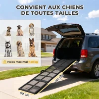 PawHut Klappbare Hunderrampe aus Stahl, Hundetreppe mit rutschfester Oberfläche, Tragkraft 180 kg, 191 x 50 x 4 cm, Schwarz(m-3)