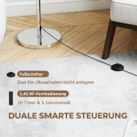 HOMCOM Staande Lamp met Afstandsbediening, Hoogte Verstelbaar, Stoffen Kap, Metalen Standaard, Aanpasbare Helderheid, Voetschakelaar, Beige(m-5)