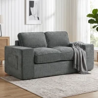 HOMCOM 2-Sitzer Sofa mit Chenillebezug, Wohnzimmer-Sofa 156 cm, breite gepolsterte Sitzfläche und Armlehnen, 2 Kissen, Grau(m-2)