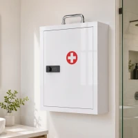 HOMCOM Armadietto medicinali da parete con serratura a combinazione e 3 livelli, bianco(m-6)