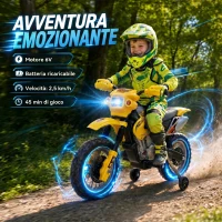 HOMCOM Moto Elettrica per Bambini 3 anni e Più, Moto Cross Elettrica con Rotelle, Batteria 6V Velocità 2.5km/h, 102 x 58 x 66cm, Giallo(m-4)