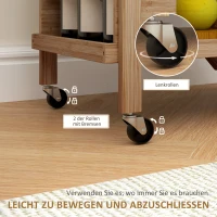 HOMCOM Keukentrolley op Wielen, Serveerwagen met 3 Wijnrekken, 2 Plateaus, voor Keuken, Eetkamer, Bamboehout, Lichtbruin(m-6)