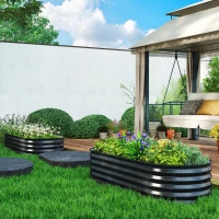 Outsunny Set of Two 150 x 60cm Steel Planters - Dark Grey(m-10)