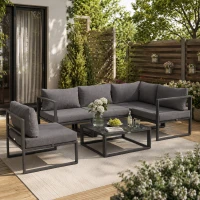 Outsunny 5 Seater Aluminium Garden Furniture Set, Garden Sofa Set with Thick Cushions for Patio and Balcony, Outdoor, Grey(m-2)