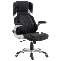 Vinsetto Chaise de Bureau Ergonomique en Tissu Effet Lin avec Support Lombaire, Hauteur Réglable, Bascule, Noir(m-8)