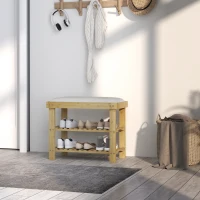 HOMCOM Schoenenbank met Zitvlak, Bamboe Zitbank met Opbergruimte, 2 Open Vakken, Bank 60 x 29 x 49 cm Crèmewit(m-7)
