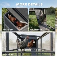 PawHut Large Chicken Coop, Wooden Hen House with Covered Run, Nesting Box, Pull-Out Tray, Opening Asphalt Roof, Grey(m-8)