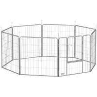 PawHut Haustiergehege, Hundezaun, Haustierspielplatz, flexibel anpassbar, rostfreier Stahl(m-1)