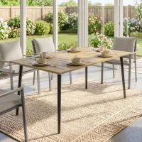 Outsunny Gartentisch 150x90cm, Wetterfest Balkontisch aus Stahl, Balkontisch mit Schirmloch Braun(m-8)