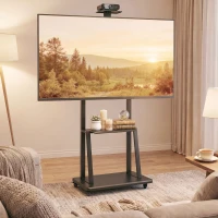 HOMCOM Carrello Porta TV 32-75 Pollici con Altezza Regolabile, Ruote e Ripiano, Nero(m-9)