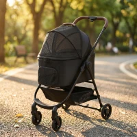 PawHut Dog Stroller, 3 in 1 Foldable Pet Stroller for Small Puppy Cat with Detachable Travel Carrier, Storage Basket, Black(m-9)