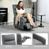 HOMCOM Elektrische Relaxstoel met Opstaanhulp, Afstandsbediening, Zacht Schuim, Zijvak, Bekleding in Linnenlook, Grijs(m-8)