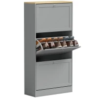 HOMCOM Meuble à chaussures 18 paires, armoire à chaussures avec 3 tiroirs rabattables, étagères réglables, 60x23,5x115cm, gris(m-11)