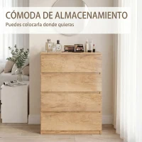 HOMCOM Cómoda 4 Cajones para Dormitorio Moderna Diseño sin Tiradores para Comedor Entrada 60x40x80 cm Madera Natural(m-4)