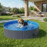 PawHut Foldable Dog Pool for Puppies and Ducks Dog Paddling Pool Bath Tub, Dark Grey, 100 x 30 cm(m-14)