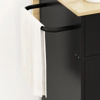 HOMCOM Keukenwagen met lade, kastvak, handdoekhouder, 106 x 42 x 87 cm, Zwart/Eik(m-8)