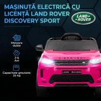 AIYAPLAY Mașină Electrică Copii cu Licență Land Rover Discovery, cu Faruri, Claxon și Centură, din Plastic și Metal, 106x65,5x51 cm, Roz(m-4)