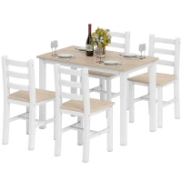 HOMCOM Conjunto de comedor de 5 piezas para 4 personas, mesa y sillas de estilo rústico de madera maciza, Natural/Blanco(m-7)