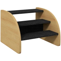 PawHut Huisdierentrap Hondentrap, 3 treden, kleine hond, 38,5 cm x 38,5 cm x 30 cm, Eikenhout + Zwart(m-1)