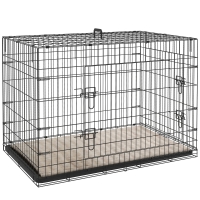 PawHut Jaula Dobrável para Cães com Almofada, Portas, Tabuleiro Amovível e Estrutura Metálica, 106x71,5x76 cm, Preto e Bege