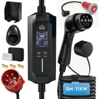 HOMCOM Mobiele Wallbox 11kW 8m Type 2 6–16 A 3-fase laadkabel CEE 16A naar Type 2 met instelbaar laadvermogen starttijdvoorinstelling(m-11)