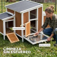 PawHut Gallinero para Exterior de Madera 145x90x92 cm para 2-4 Gallinas con Nido Casa Lateral Bandeja Extraíble Marrón Claro(m-6)