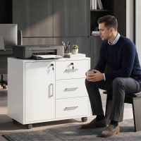 HOMCOM Mueble para Impresora con Ruedas Mesa para Impresora con Puerta y 3 Cajones Cerraduras Estante Ajustable Blanco(m-8)