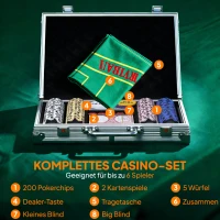 SPORTNOW Pokerchips-set in koffer, met dobbelstenen, dealerbutton, 2 kaartspellen, zilverkleurig(m-4)