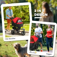 PawHut Dog Stroller Foldable Pet Pram for Small Miniature Breeds, Cats, 3 Wheels Dog Pushchair with Brake, Cupholder, Red(m-6)