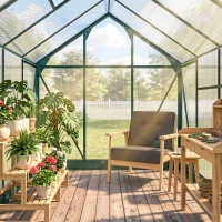Outsunny kas met polycarbonaat behuizing en dakklep, 190x 252 x 201 cm(m-9)