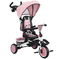 AIYAPLAY 6 in 1 Foldable Kids Trike with Adjustable Parent Handle & Canopy for Ages 1-5, Pink(m-1)