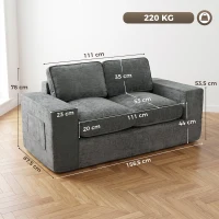 HOMCOM Sofá 2 Plazas en Chenilla, Sofá de Salón 156 cm, Asiento y Reposabrazos Anchos Acolchados, 2 Cojines, Gris(m-3)