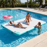 Outsunny Luftmatratze Pool Klappbar Badeinsel Aufblasbare Wasserhängematte Rutschfest Wasser Matratze Pool Spielzeug für Erwachsene Schwimminsel für Pool See 304 x 204 x 15 cm(m-8)