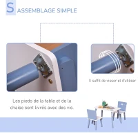 HOMCOM Table enfant avec chaise, ensemble table et 2 chaises en bois pour dessiner, jouer, étudier, bleu(m-5)
