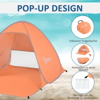Outsunny Pop-up Tent, Strandtent, Campingtent, Polyester, 200 x 150 x 119 cm, Oranje(m-5)