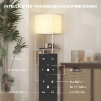 HOMCOM Stehlampe Stehleuchte mit Regalen, einstellbare Helligkeit & Farbtemperatur für Schlafzimmer, Büro, Wohnzimmer, Weiß(m-5)
