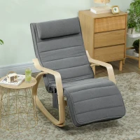 HOMCOM Schaukelstuhl mit Massage-Funktion, Lendenheizung, 3 Modi, Stoffbezug, Grau(m-10)