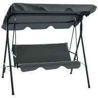 Outsunny Hollywoodschommel, Tuinschommel, 3-zits Schommelbank met Dak, Staal, 172 x 110 x 153 cm, Grijs(m-15)